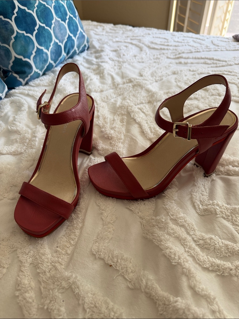 Kenneth Cole Women's Red Block Heel Ankle Strap Sandals